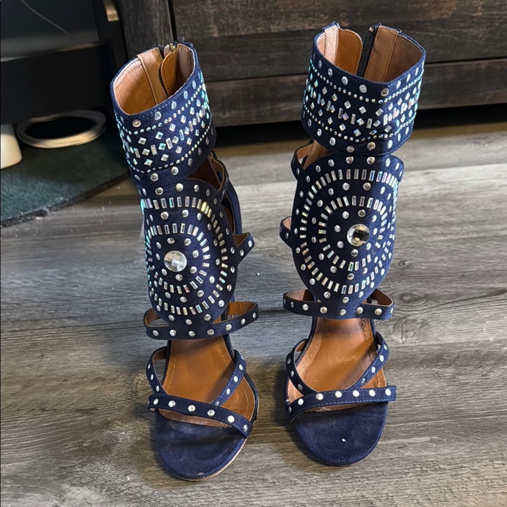 Embellished Navy Gladiator Sandals
